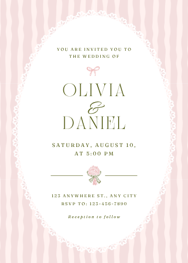 Pink and White Elegant Coquette Wedding Invitation