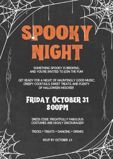 Black and Orange Spooky Night Halloween Invitation