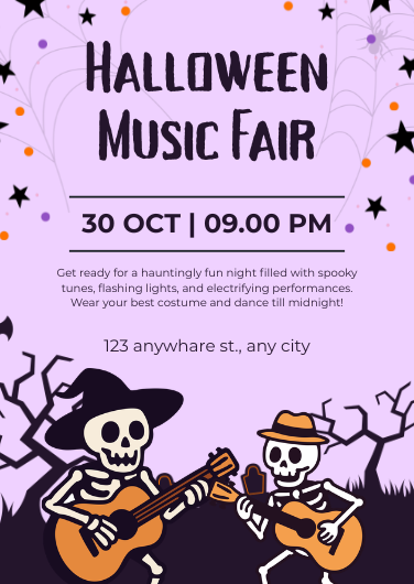 Purple & Orange Halloween Music Fair Invitation