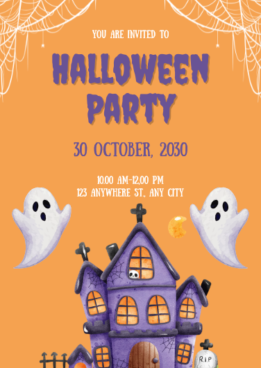 Orange and Purple Illustrated Halloween Party Invitation