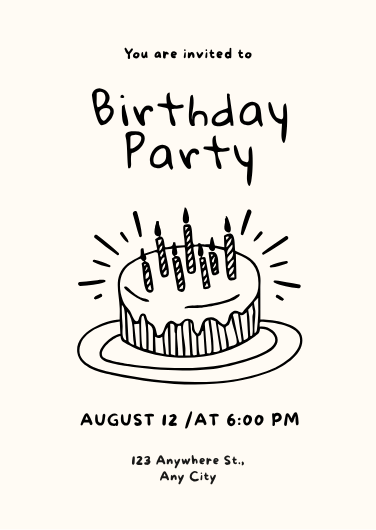 Black and White Hand Drawn Birthday Party Invitation Template