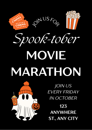 Black and White Ghost Halloween Movie Marathon Invitation