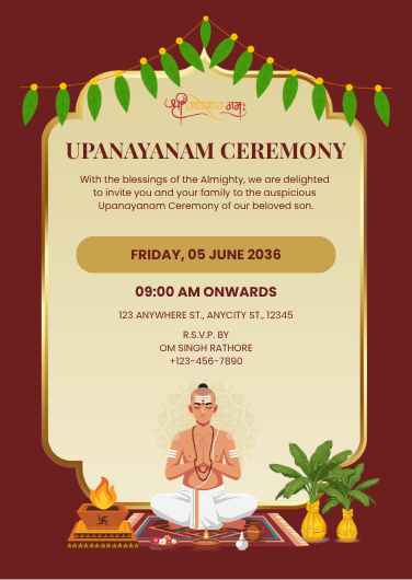 Green and Brown Illustrated Upanayanam Invitation