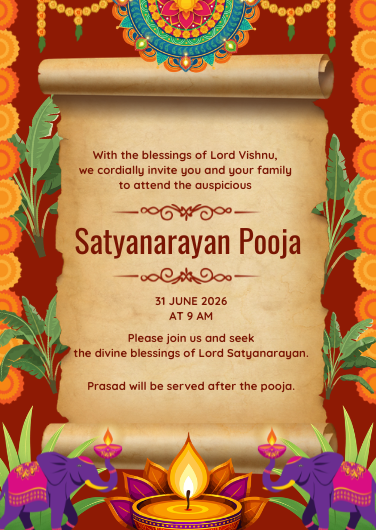 Red & Orange Satyanarayan Pooja Invitation Template