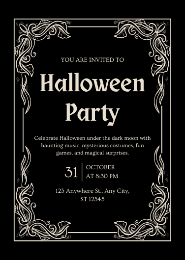 Retro Black and White Halloween Party Invitation Template