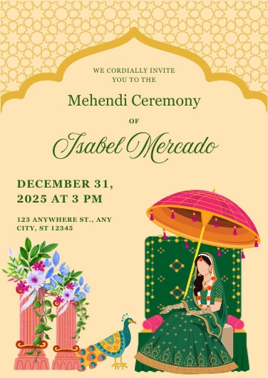 Traditional Green and Gold Mehendi Ceremony Invite