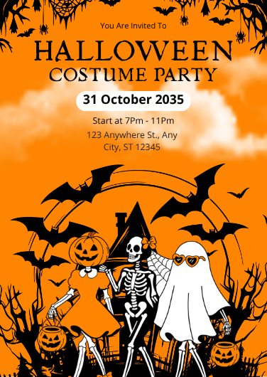Orange and Black Halloween Costume Party Invitation