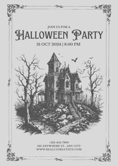 Black and White Vintage Halloween Party Invitation