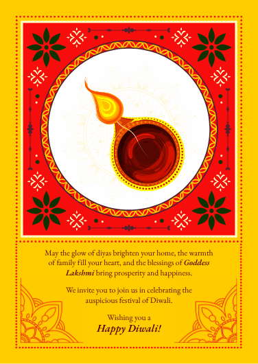 Red and Yellow Elegant Diwali Celebration Invitation