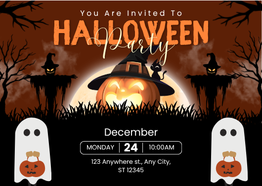 Orange & Black Illustrated Halloween Party Invitation
