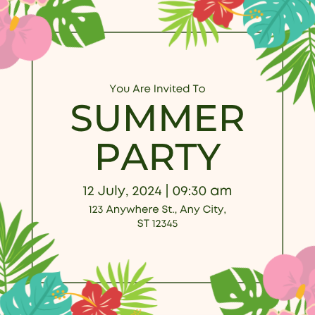 Tropical Green Summer Party Invitation Template