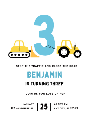 Construction Themed 3rd Birthday Invitation Design