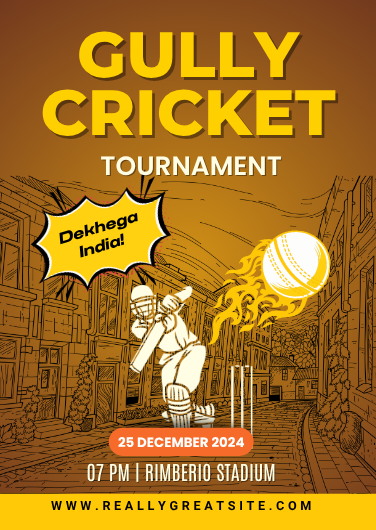 White & Yellow Illustrative Gully Cricket Poster Design