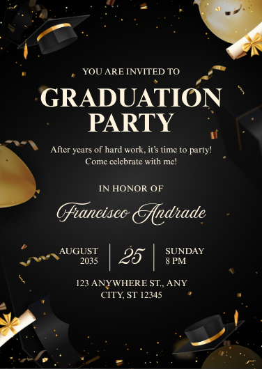Black and Gold Elegant Graduation Party Invitation
