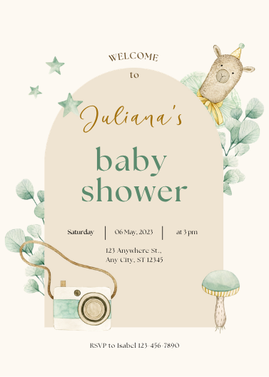 Beige and Green Watercolor Animal Baby Shower Template
