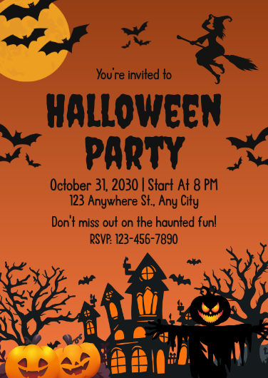 Orange and Black Haunted House Halloween Party Invitation