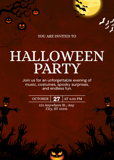 Orange and Black Spooky Halloween Party Invitation Template