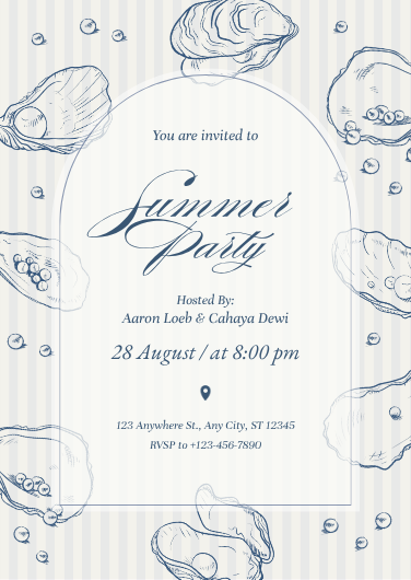 Blue and White Illustrated Summer Party Invitation