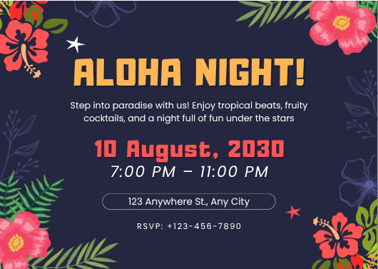 Editable Aloha Night Tropical Party Invitation Template