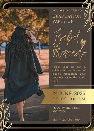 Elegant Black and Gold Graduation Party Invitation Template