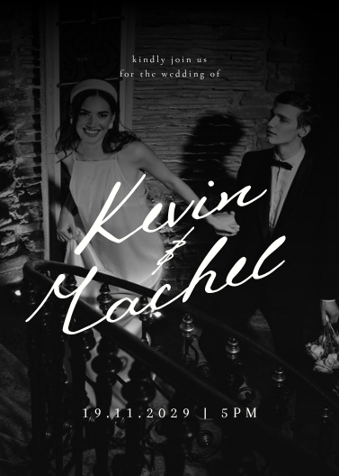 Elegant Black and White Photo Wedding Invitation