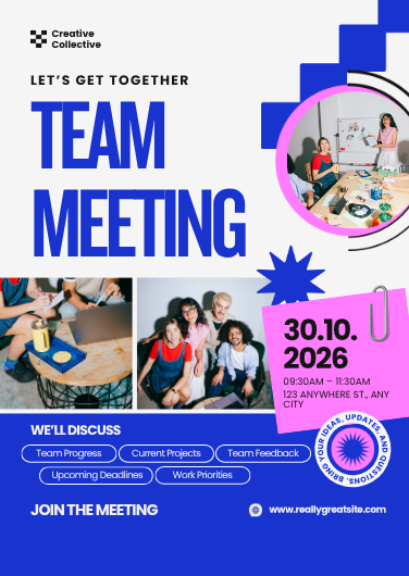 Blue and Purple Modern Team Meeting Invitation Template