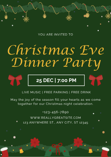Green and Gold Christmas Eve Dinner Party Invitation