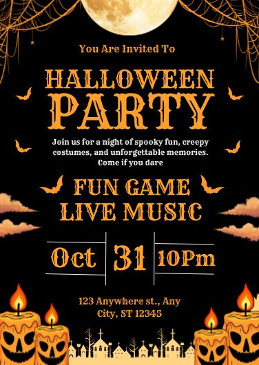 Orange and Black Spooky Halloween Party Invitation