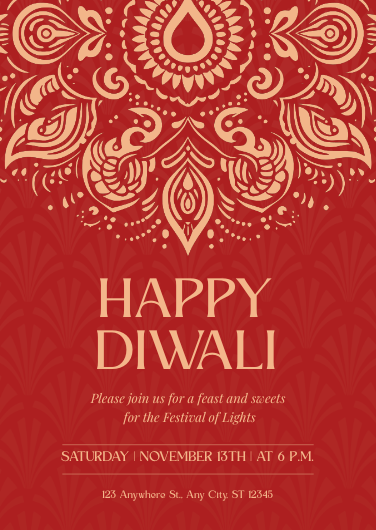 Red and Cream Traditional Diwali Party Invitation