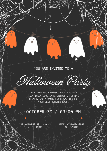 Black, White & Orange Illustrated Halloween Party Invitation