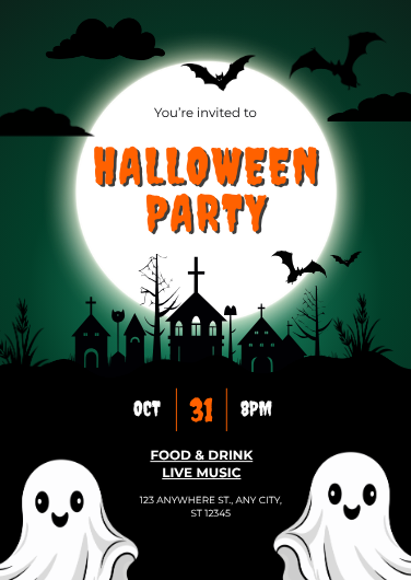 Spooky Ghost and Full Moon Halloween Party Invitation