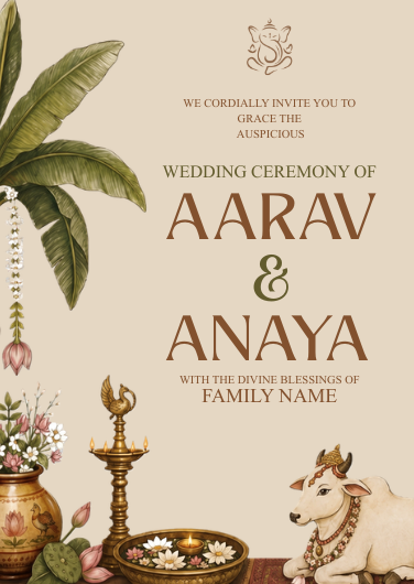 Beige Traditional Wedding Invitation Design with Ganesha Motif