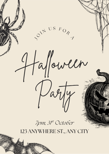 Black and White Vintage Halloween Party Invitation