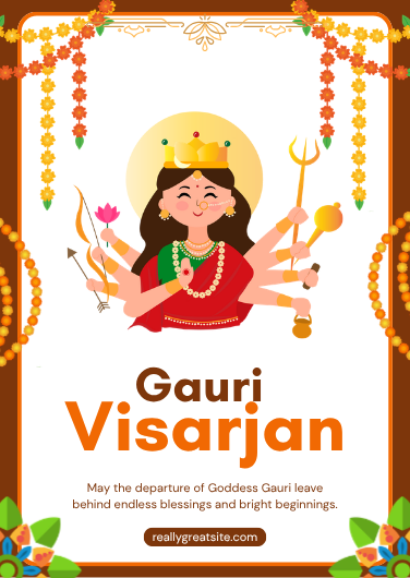 Brown and White Gauri Visarjan Invitation Template