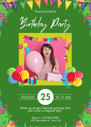 Green and Yellow Colorful Birthday Party Invitation