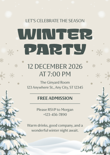 Beige Playful Snowy Winter Party Invitation Template