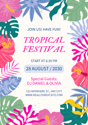 Illustrated Tropical Festival Invitation Template