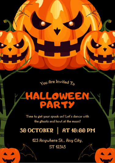 Spooky Orange and Black Halloween Party Invitation Template
