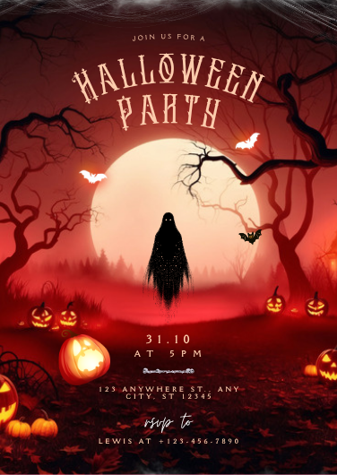 Spooky Dark Red and Black Halloween Party Invitation