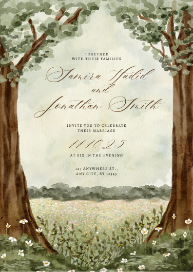 Green and Brown Landscape Wedding Invitation Template
