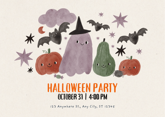 Orange and Purple Whimsical Halloween Party Invitation