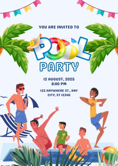 Green and Blue Illustrative Pool Party Invitation Template