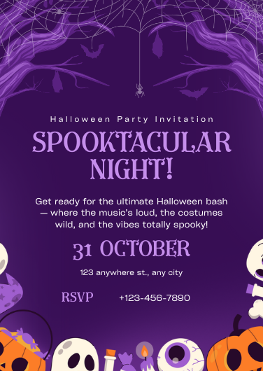 Playful Purple and Orange Halloween Party Invitation