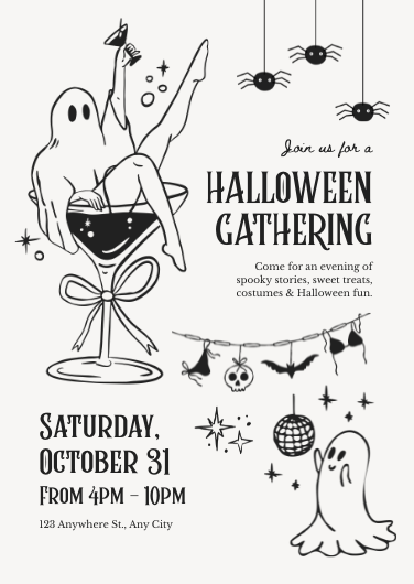 Black and White Minimal Halloween Party Invitation