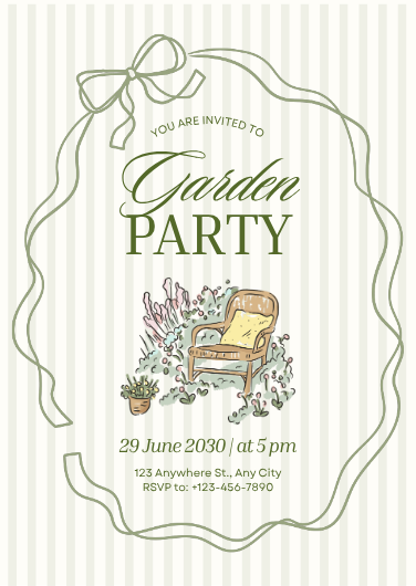 Green and Beige Illustrated Garden Party Invitation