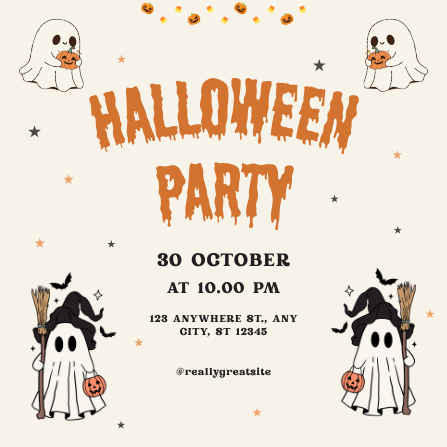 Cute Orange and Beige Halloween Party Invitation