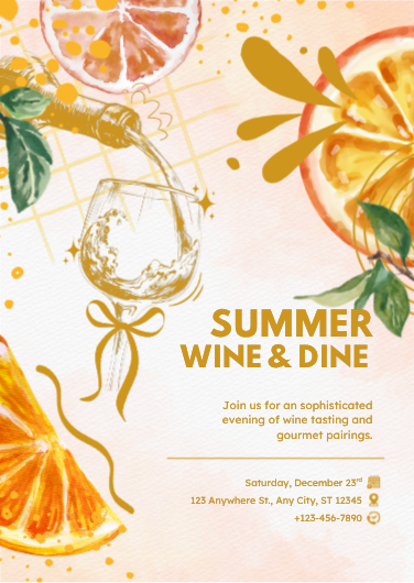 Beige and Orange Modern Summer Wine and Dine Invitation
