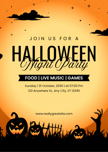 Custom Orange & Black Halloween Party Invitation Design