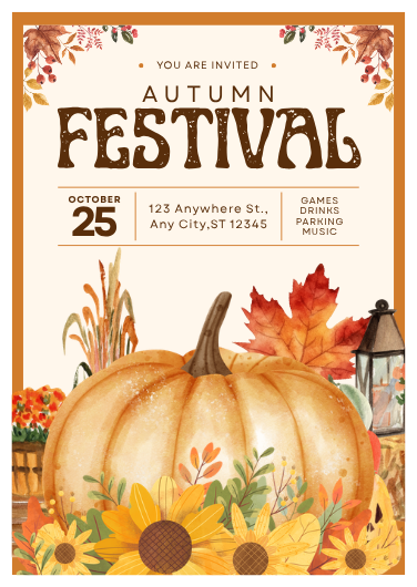 Orange and Brown Watercolor Autumn Festival Invitation