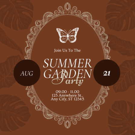 Vintage Brown Summer Garden Party Invitation Template